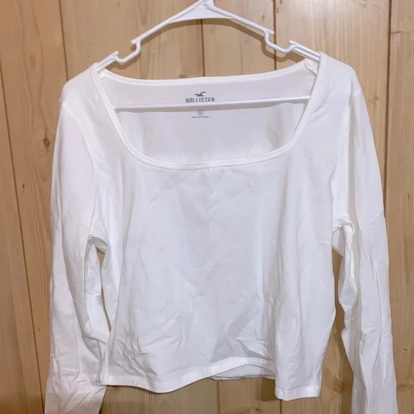 Women's Long-Sleeve Square-Neck Baby Tee in White Size XL from Hollister